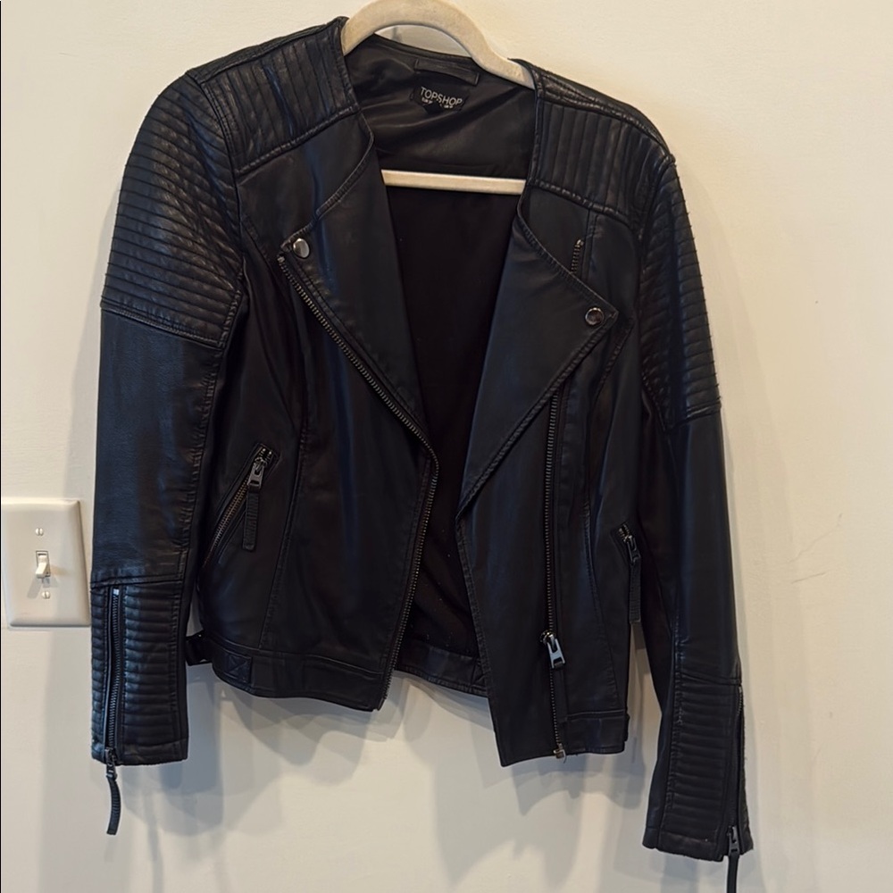 Topshop Black Moto-Style Leather Jacket
